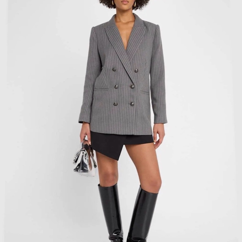 L'AGENCE Aimee Relaxed Double-Breasted Blazer in grey pinstripe 2 XS *blogger*